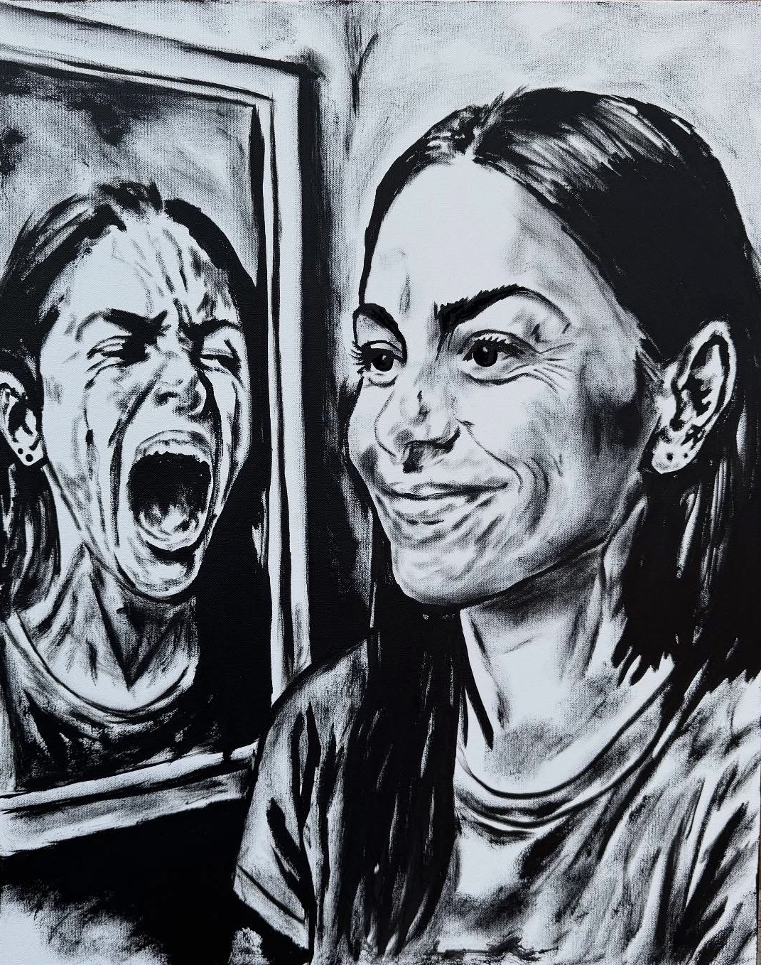 The Scream Behind the Smile — Acrylic on canvas by Tanya Mac