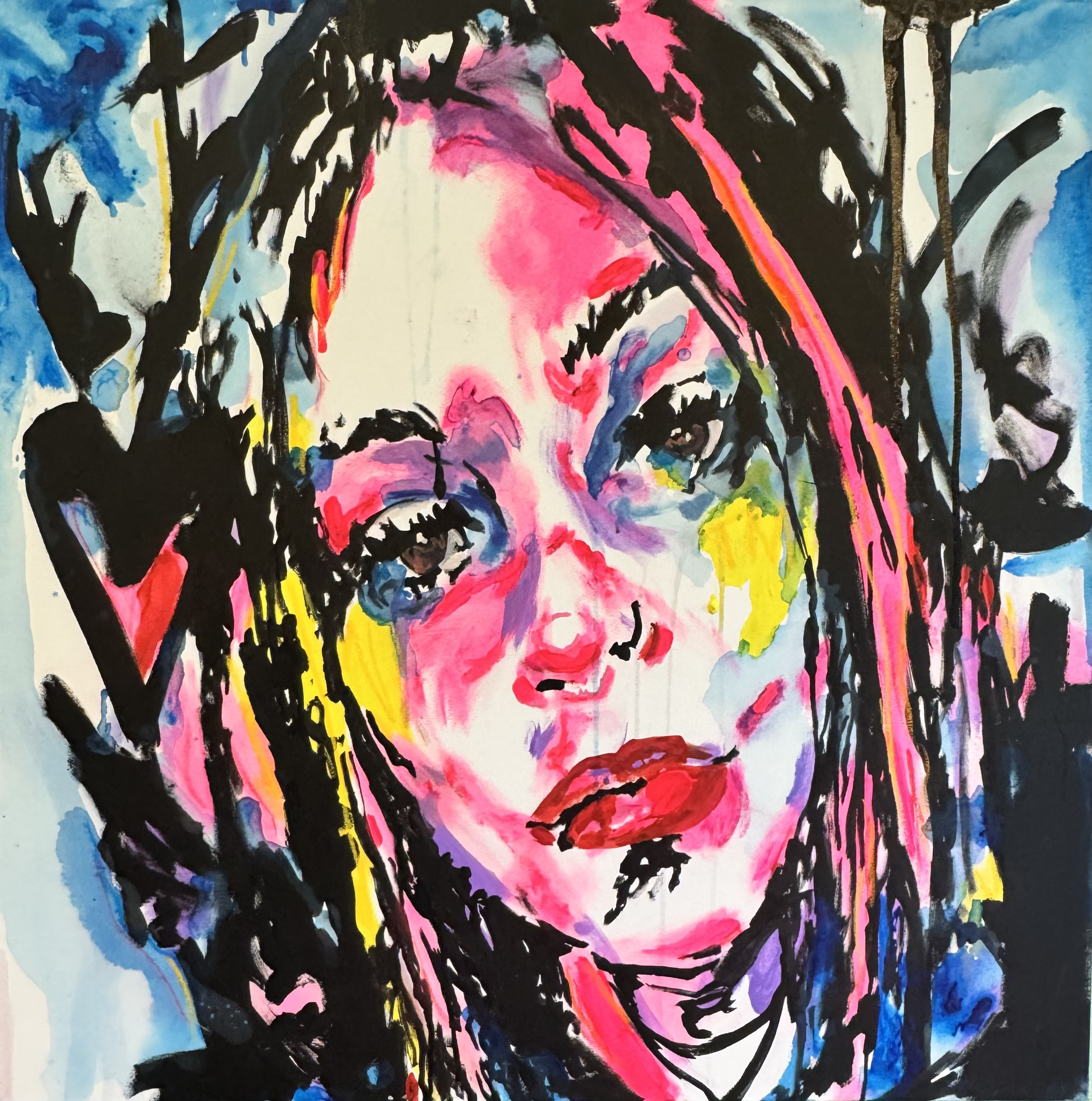 Neon Gaze — Mixed media on paper by Tanya Mac